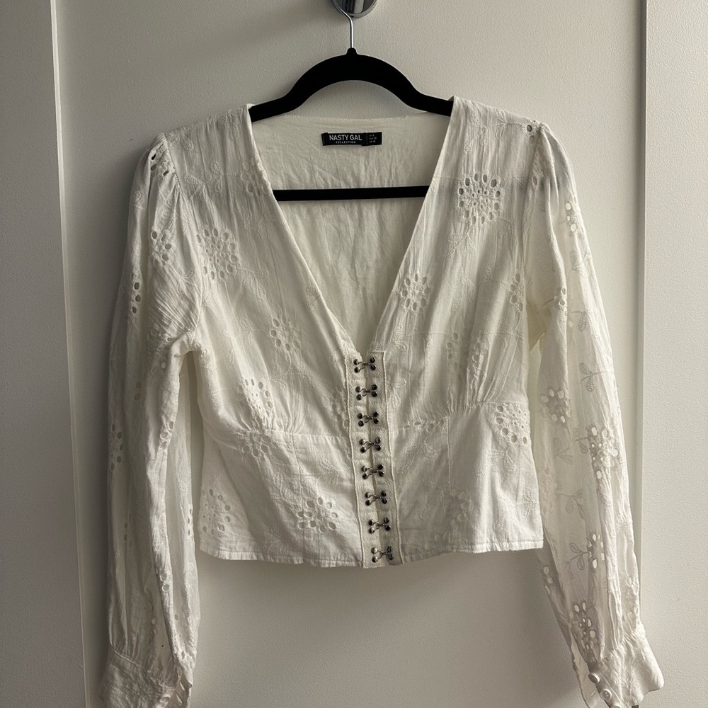 Nasty Gal White Puff Sleeve Top
